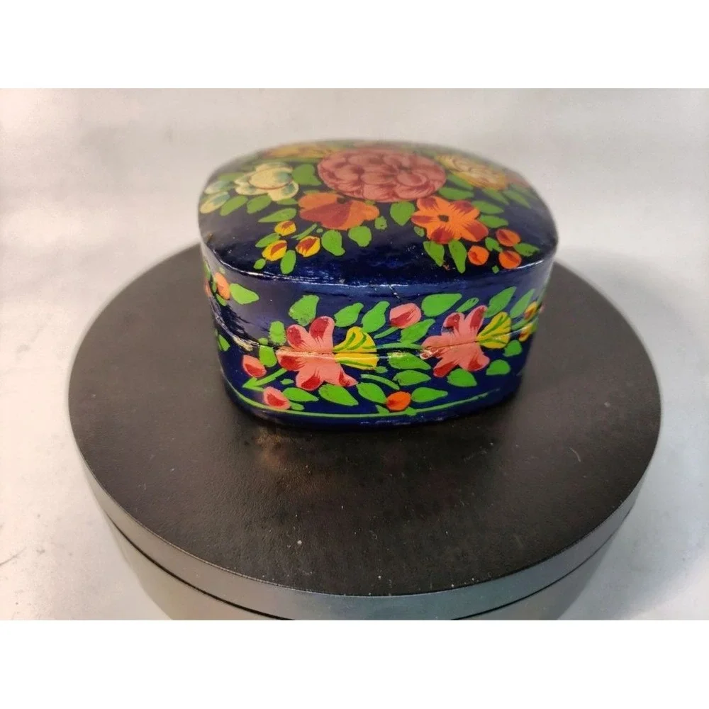 Handcrafted Kashmiri Floral Design Trinket Box Small Blue - Picture 6 of 11